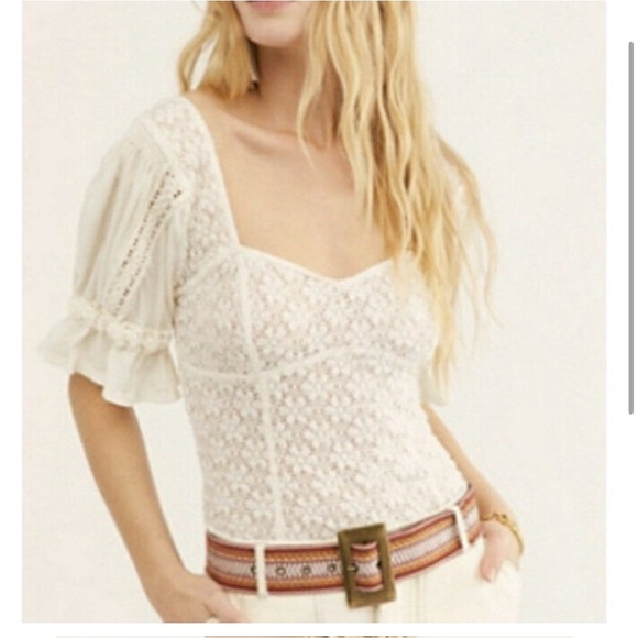 Free People Spring Fling Top Ivory Medium Puff Sleeve Bustier - Picture 1 of 16